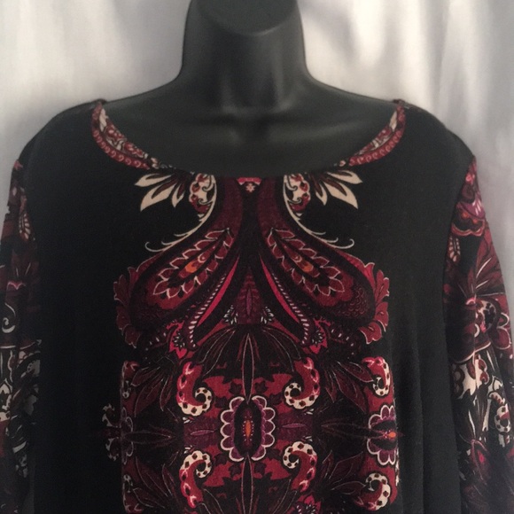 Dressbarn Burgandy/Black Printed Dress - Picture 2 of 4